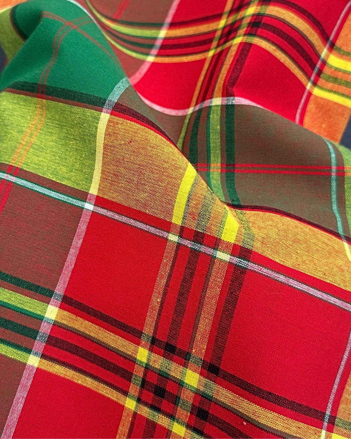 Madras Antillean Guadeloupe Fabric – by 50 cm – 11 Colours 150 g/m² Oeko-Tex for Costumes, Furnishings, Dresses, Caribbean Skirts (Red Yellow Blue)