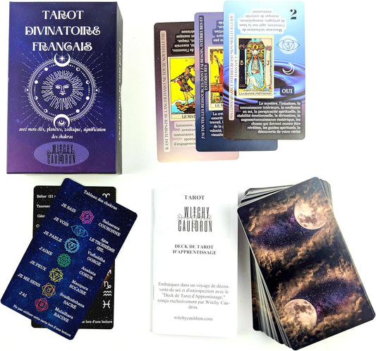 Witchy Cauldron Tarot Cards for Beginners in French with Guide