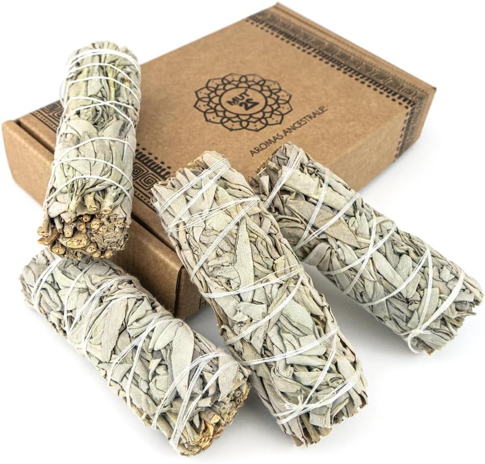 MUT22 4 Natural and Ecological White Sage Burning Stick, Natural Sahumerio, Purification of Negative Energies