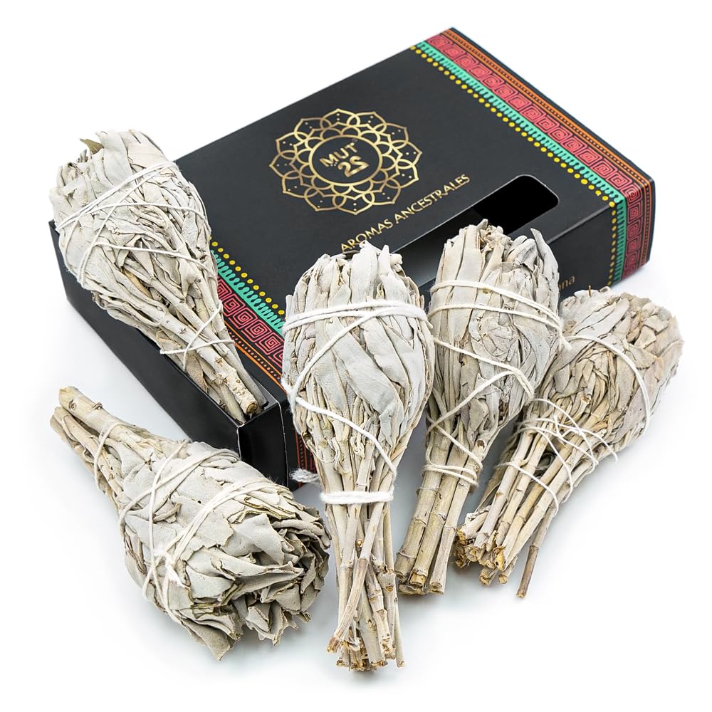 MUT22 4 Natural and Ecological White Sage Burning Stick, Natural Sahumerio, Purification of Negative Energies