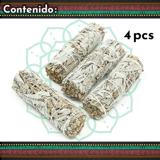 MUT22 4 Natural and Ecological White Sage Burning Stick, Natural Sahumerio, Purification of Negative Energies