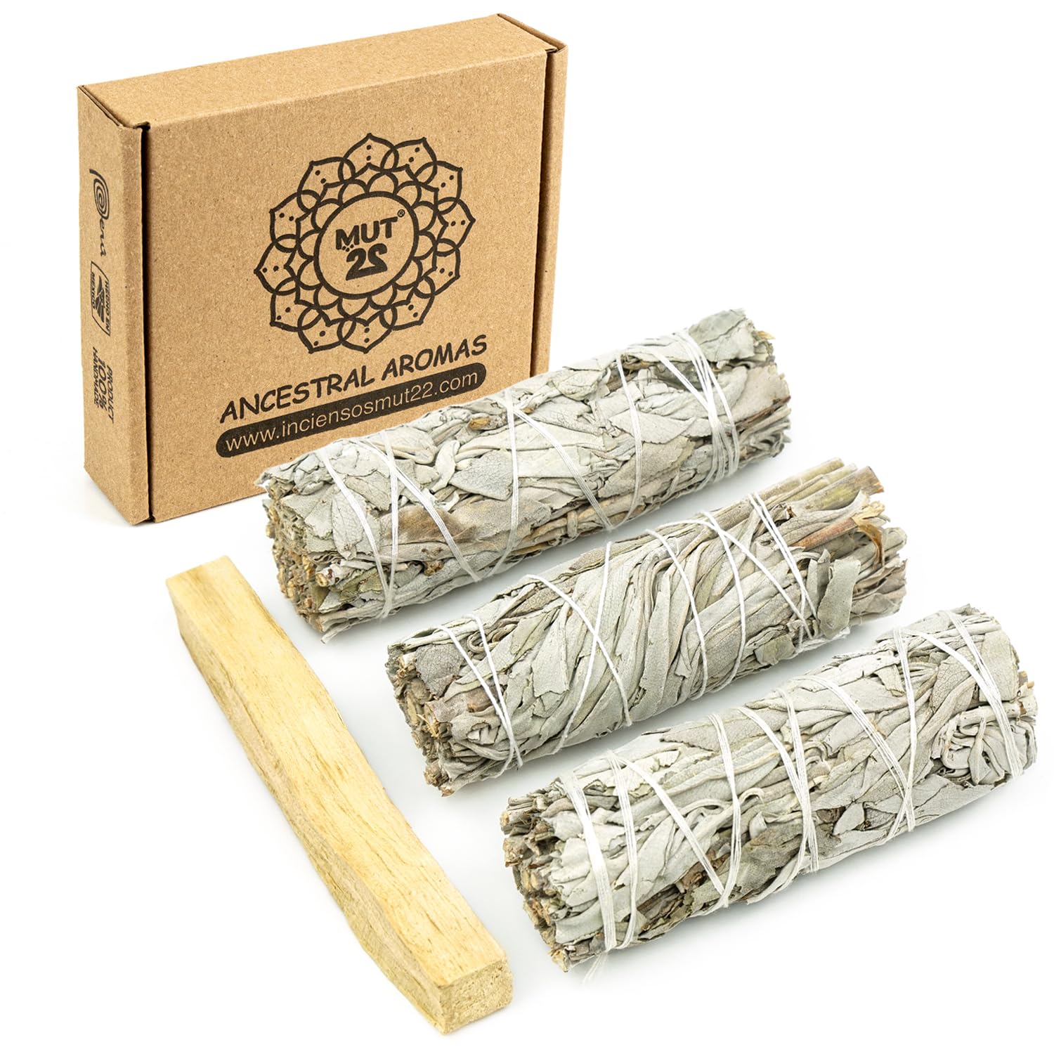 MUT22 4 Natural and Ecological White Sage Burning Stick, Natural Sahumerio, Purification of Negative Energies