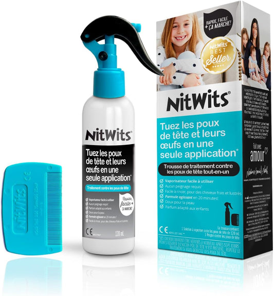 NitWits Lice and Nits Spray - Treatment Tapide - Plastic Comb Included - Easy to Remove - 120ml - 100% Effective