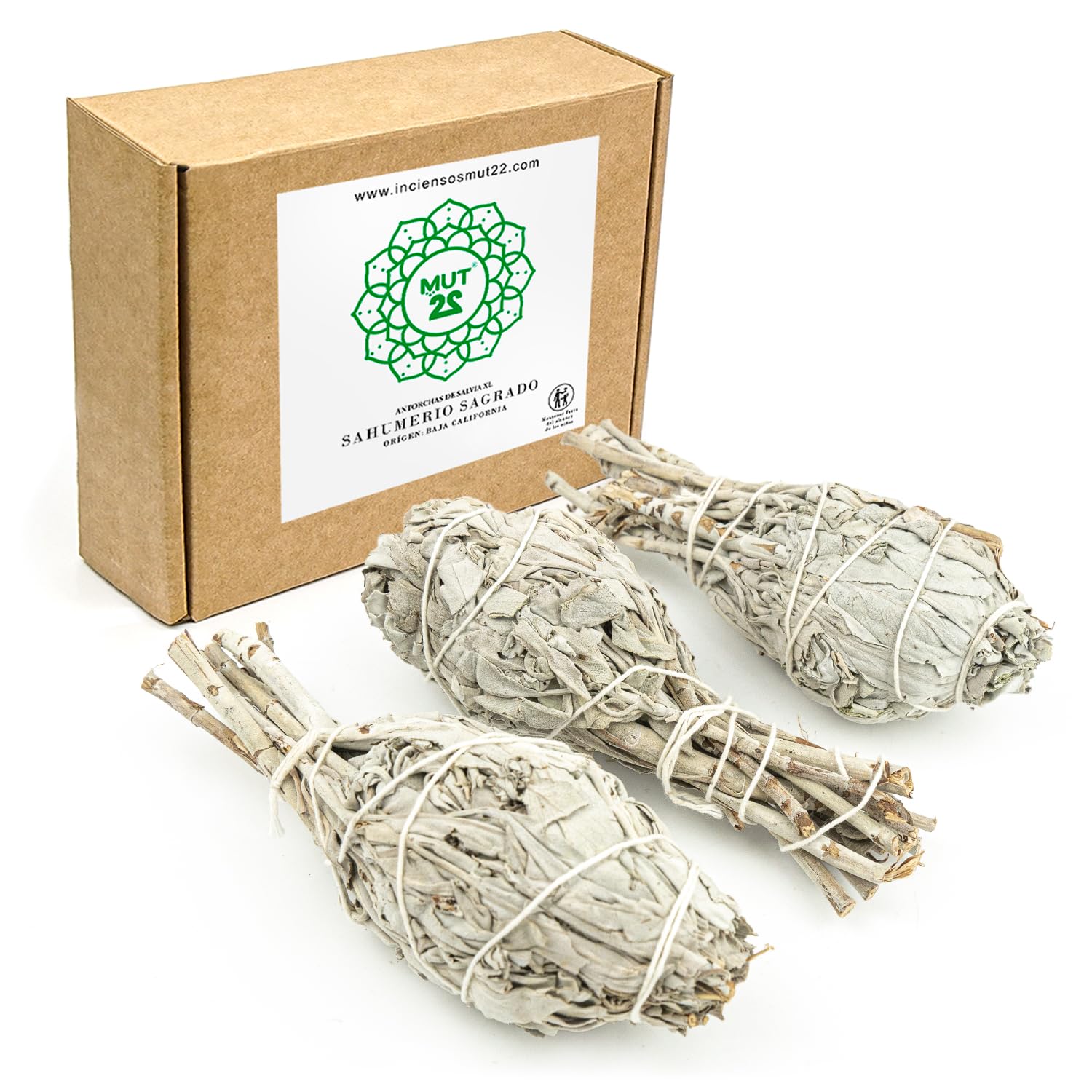 MUT22 4 Natural and Ecological White Sage Burning Stick, Natural Sahumerio, Purification of Negative Energies