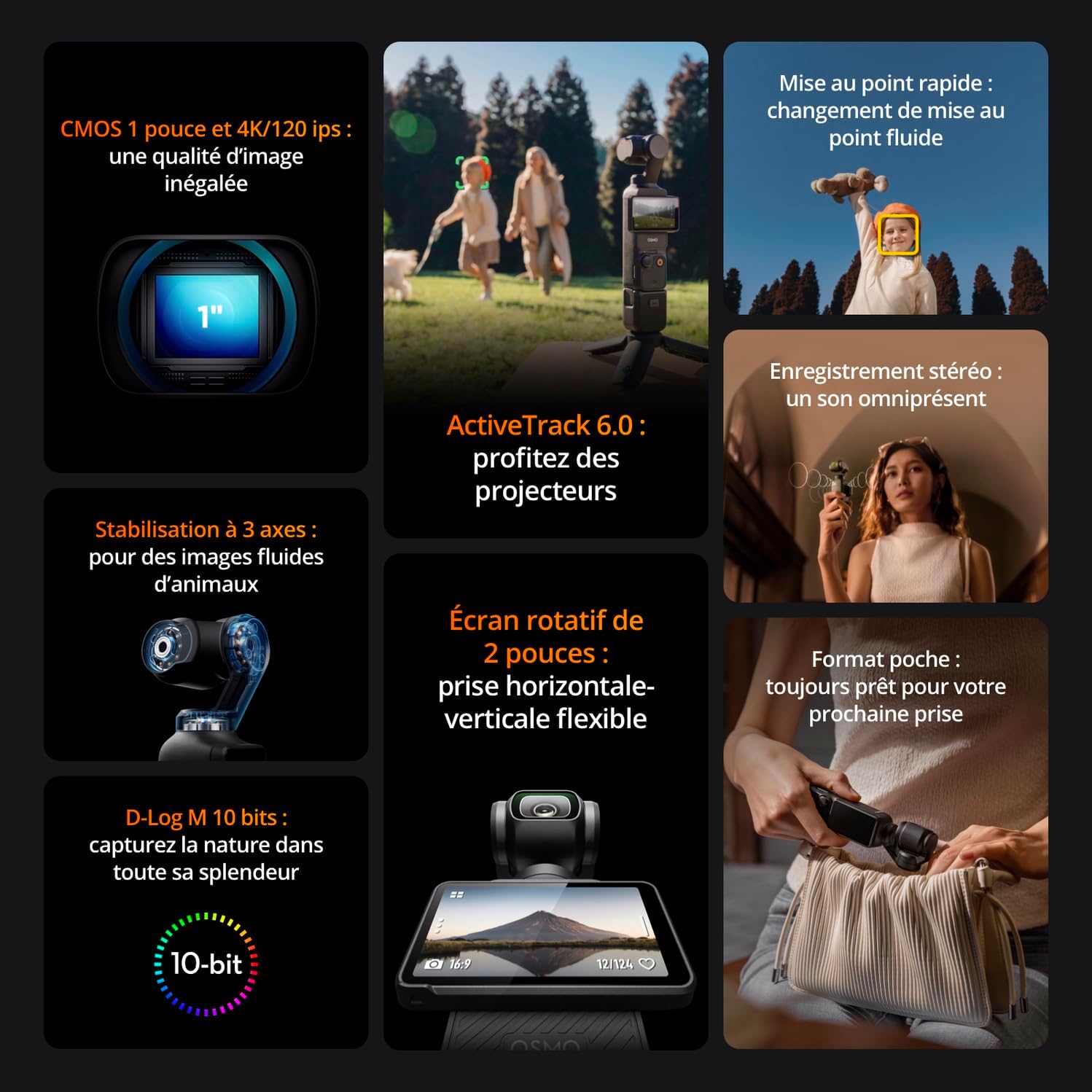 DJI Osmo Pocket 3 Créateur Bundle, camera vlog CMOS 1'' et Vidéo 4K/120 ips, digital et petite, Stabilisation à 3 axes, Suivi Facial/Objet, MAP rapide, avec Micro pour un Son net