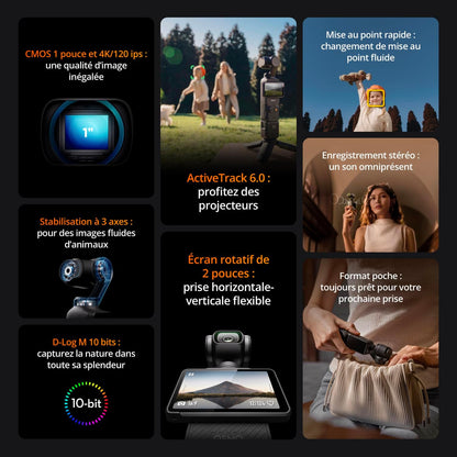 DJI Osmo Pocket 3 Créateur Bundle, camera vlog CMOS 1'' et Vidéo 4K/120 ips, digital et petite, Stabilisation à 3 axes, Suivi Facial/Objet, MAP rapide, avec Micro pour un Son net