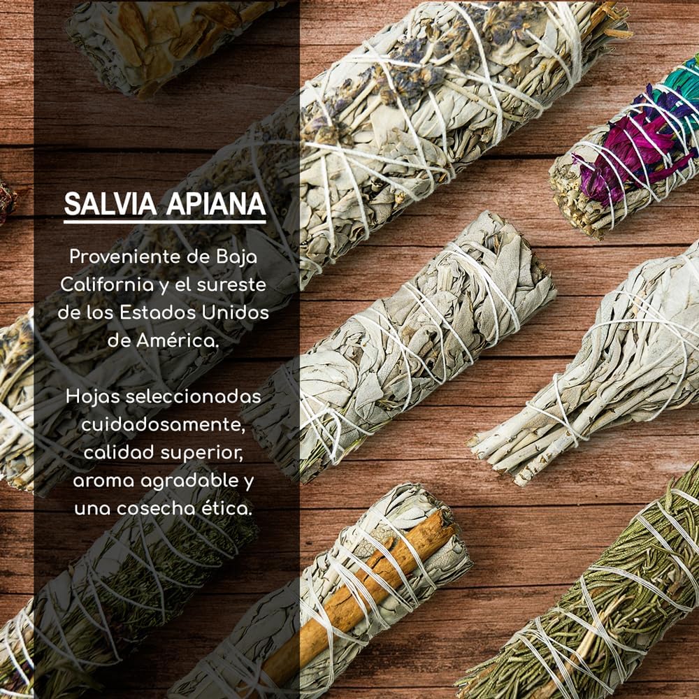 MUT22 4 Natural and Ecological White Sage Burning Stick, Natural Sahumerio, Purification of Negative Energies