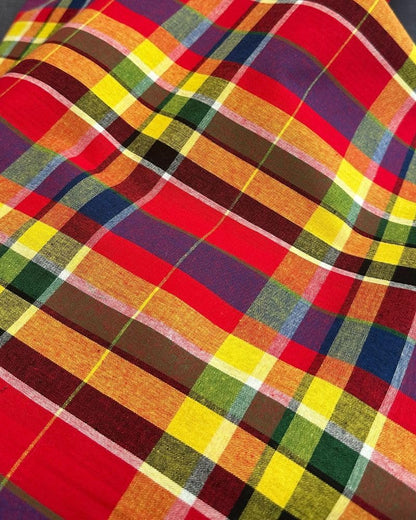 Madras Antillean Guadeloupe Fabric 11 Colours Oeko-Tex 150 g/m² – per 50 cm – For Costumes, Furnishings, Dresses, Caribbean Skirts (Red Orange Yellow Black)