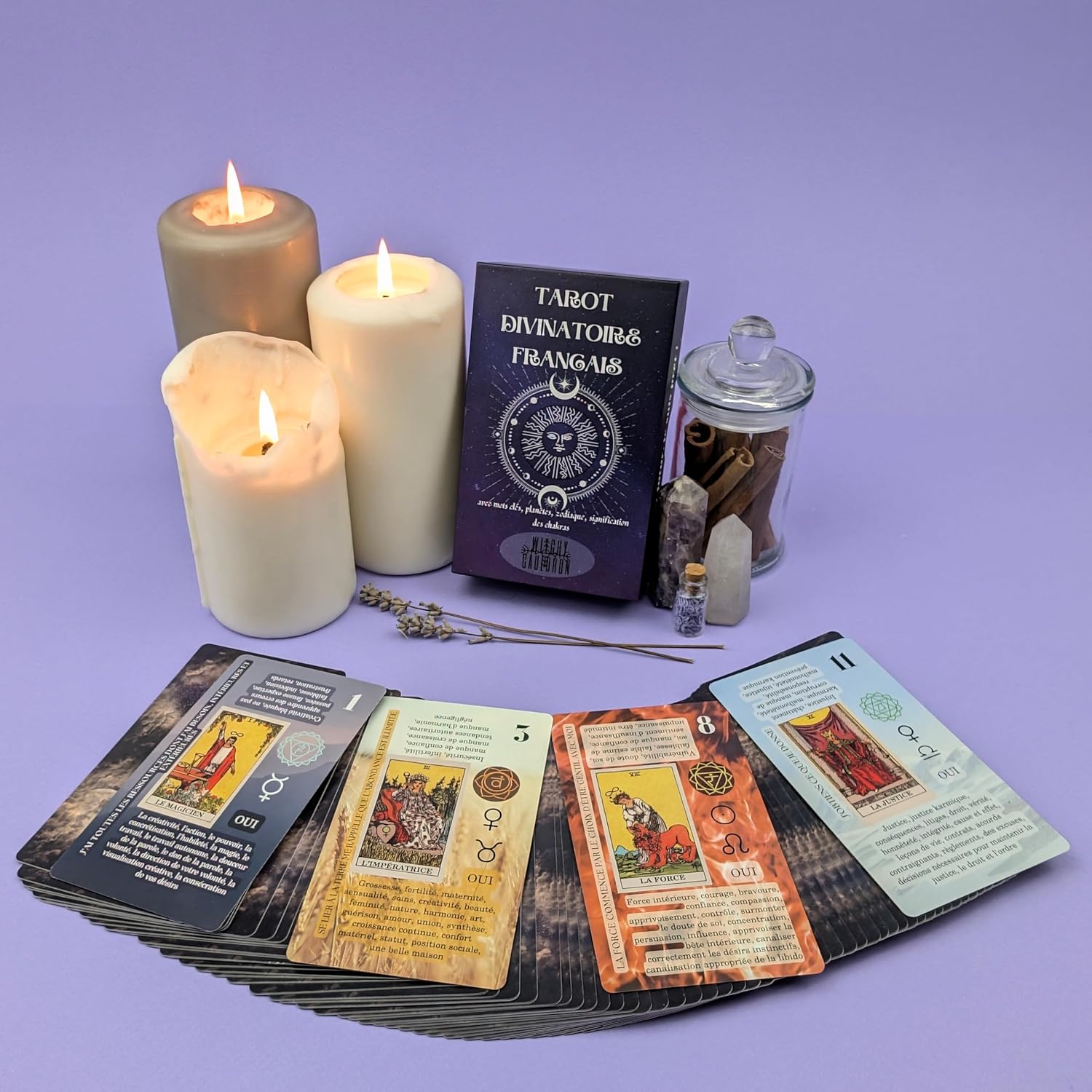 Witchy Cauldron Tarot Cards for Beginners in French with Guide