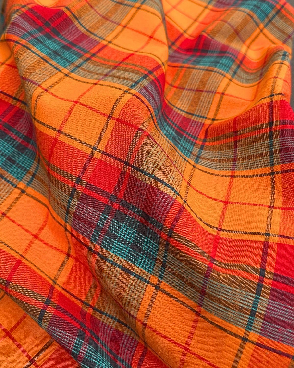 Madras Antillean Guadeloupe Fabric 11 Colours Oeko-Tex 150 g/m² – per 50 cm – For Costumes, Furnishings, Dresses, Caribbean Skirts (Red Orange Yellow Black)