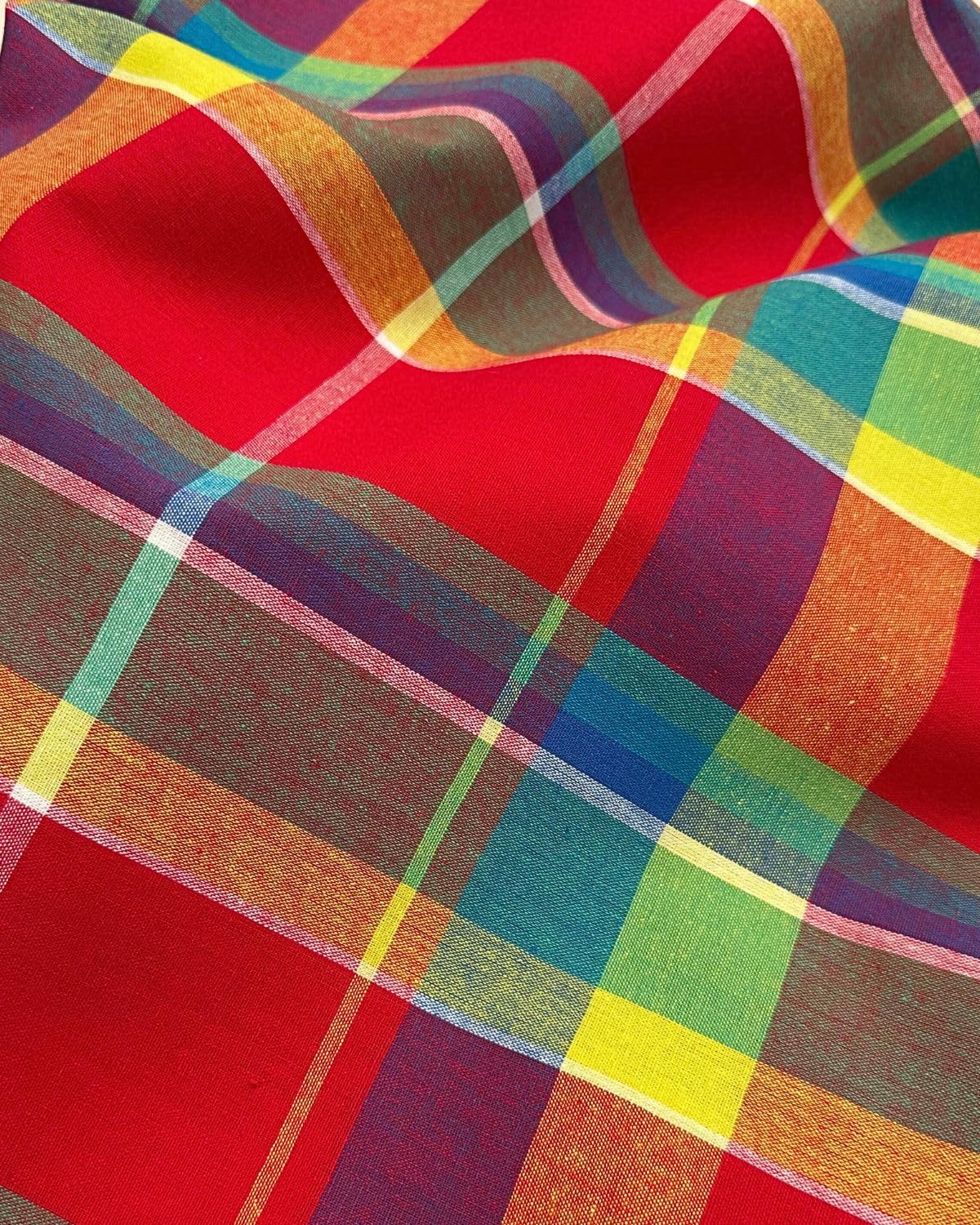 Madras Antillean Guadeloupe Fabric 11 Colours Oeko-Tex 150 g/m² – per 50 cm – For Costumes, Furnishings, Dresses, Caribbean Skirts (Red Orange Yellow Black)