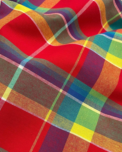 Madras Antillean Guadeloupe Fabric 11 Colours Oeko-Tex 150 g/m² – per 50 cm – For Costumes, Furnishings, Dresses, Caribbean Skirts (Red Orange Yellow Black)