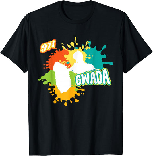 Beautiful gift idea map of guadeloupe 971 gwada T-Shirt, Black, S