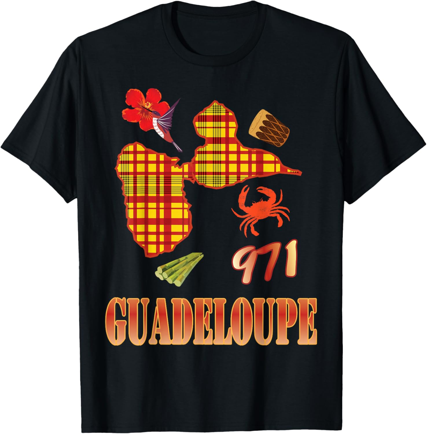 Guadeloupe Gwada 971 Madras Style Gwadloup T-Shirt, Black