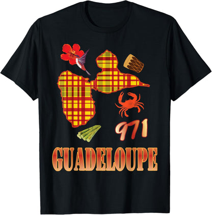 Guadeloupe Gwada 971 Madras Style Gwadloup T-Shirt, Black